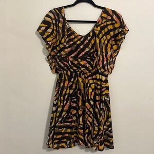 adorable black zebra stripe dress with pink & yellow form fitting small